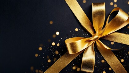 Luxury style dark background with gold ribbon elements and glitter light effect decorations