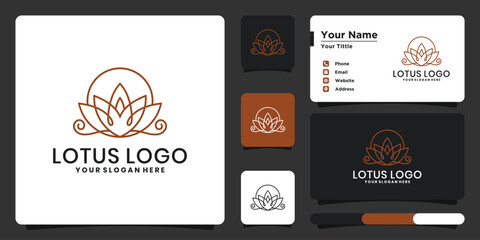 Vintage lotus logo with line art style and business card design