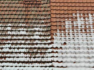 Divided Worlds: Old and New Rooftop Tiles in Winter