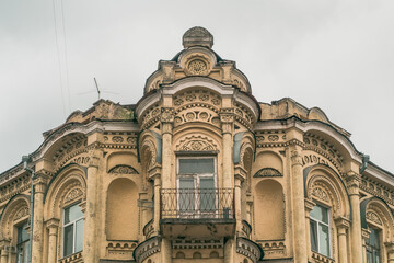 Facade of a former revenue house near the Bessarabian Market in Kyiv, Ukraine