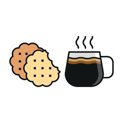Coffee glass and biscuit set food drink icon crafted with simplicity and elegance, great for food delivery apps, coffee shop signage, and snack-themed projects