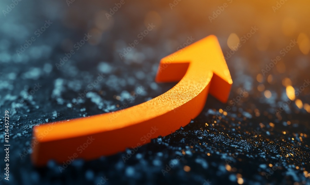 Poster curved orange arrow pointing upwards. concept of growth and progress. the orange color of the arrow 