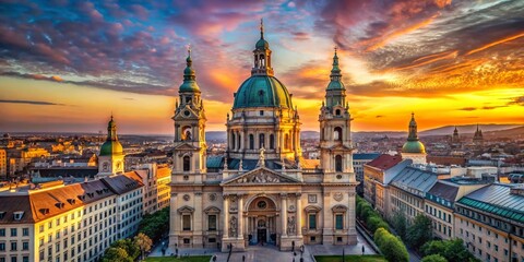 Fototapeta premium Majestic St. Stephen's Basilica, Budapest, Hungary - Panoramic View at Sunset