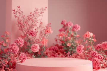 Soft Pink Floral Arrangement on Minimalist Display Platform