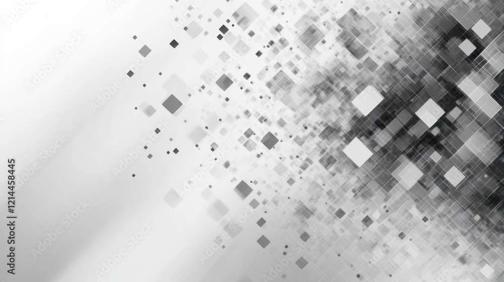 Poster abstract monochromatic geometric design: a grayscale composition of varying sized squares, creating 