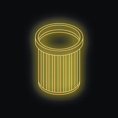 Neon trash can icon glowing on dark background, representing waste disposal and recycling concepts