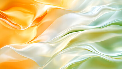 Obraz premium Smooth elegant satin fabric flowing creating wavy shapes with orange, green and white gradient colors