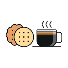 Coffee glass and biscuit set food drink icon crafted with simplicity and elegance, great for food delivery apps, coffee shop signage, and snack-themed projects