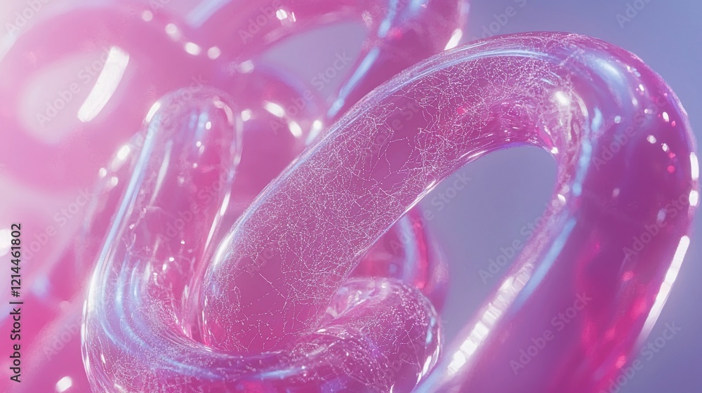 Poster close-up of translucent pink chain links with subtle cracks.