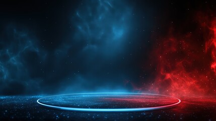 Futuristic Neon Stage with Red and Blue Smoke Effects.