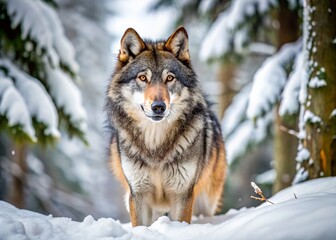 Obraz premium Majestic Winter Wolf: Serene Forest Predator