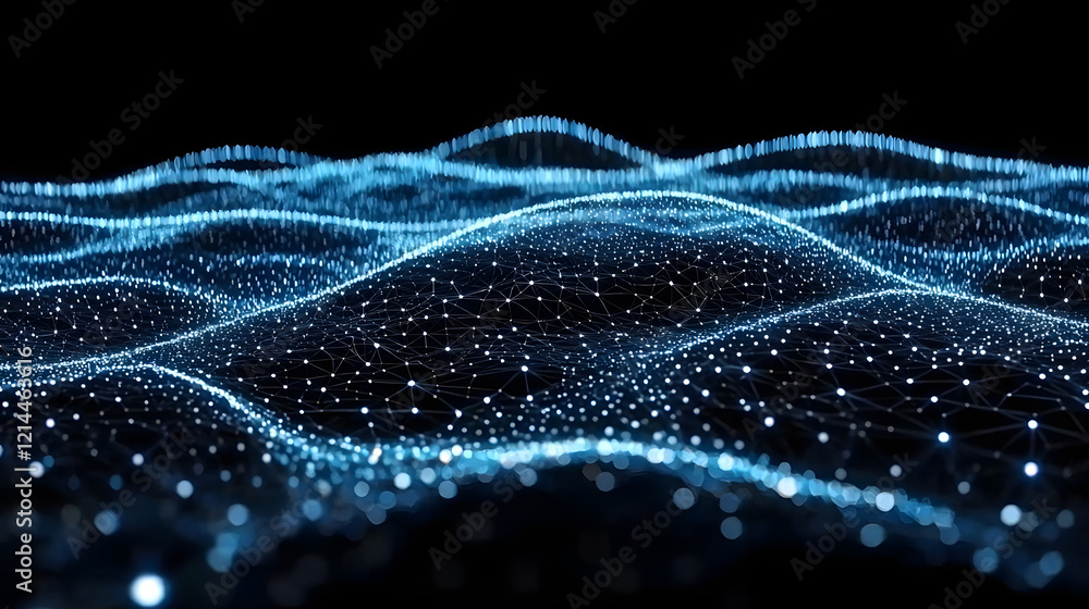 Poster network of interconnected lines and dots forming a web-like structure on a dark background