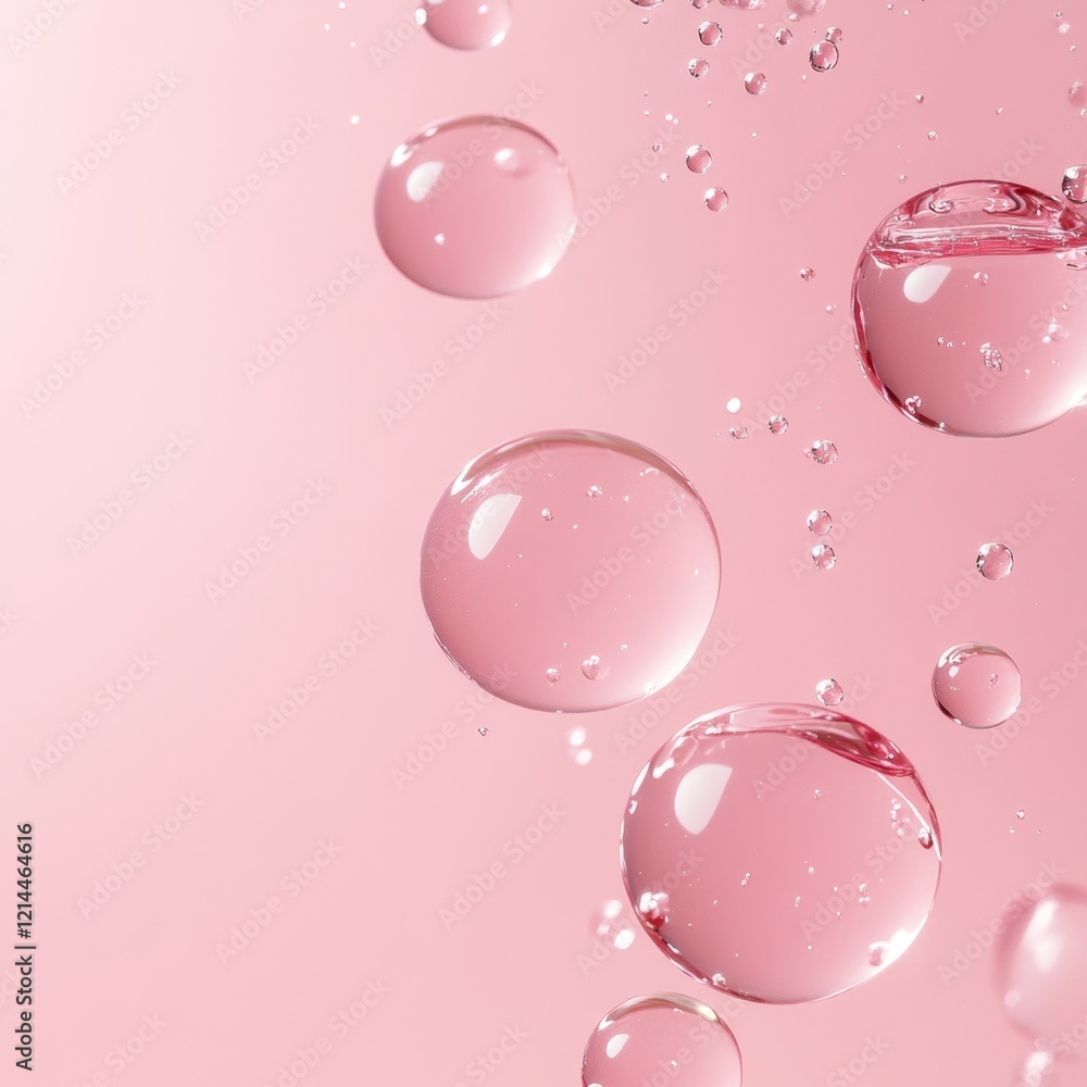 Poster bubbles floating on a soft pink background with gentle light reflections