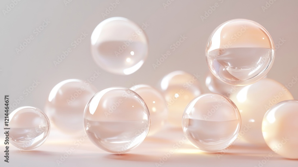 Poster clear floating bubbles on soft white background for visual design