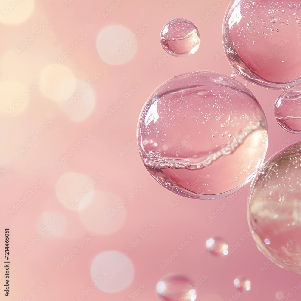 Poster soft pastel background with floating transparent bubbles and sparkles