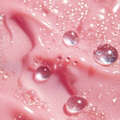 Close-up of Pink Liquid With Bubbles and Glimmering Reflections