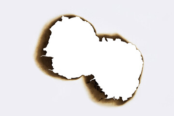 Burned hole on a white paper with clipping path.