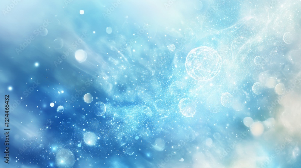 Poster abstract blue background with light bokeh and ethereal elements