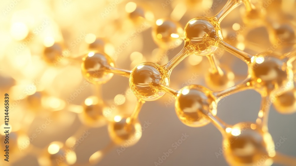 Poster close-up view of golden molecular structure with glowing background
