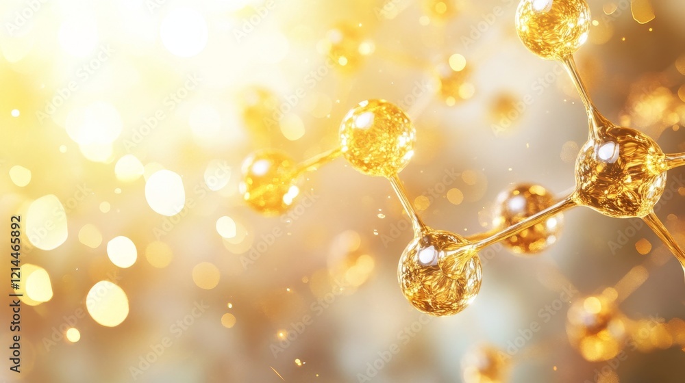 Poster golden molecular structure with abstract background bokeh effect