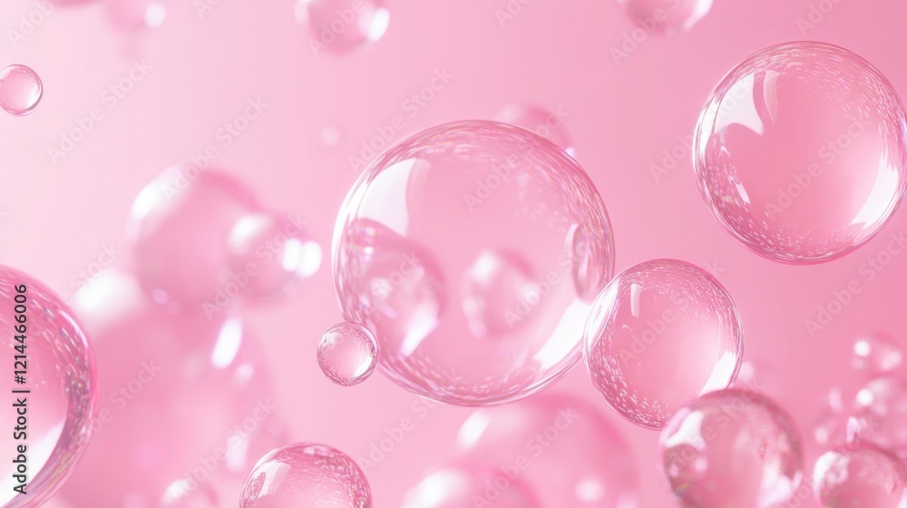 Poster soft pink bubbles floating on a gentle background with light reflections