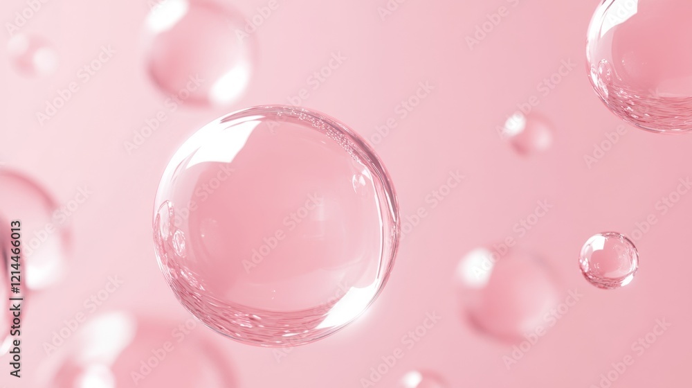 Poster soft pink background with floating glowing transparent bubbles