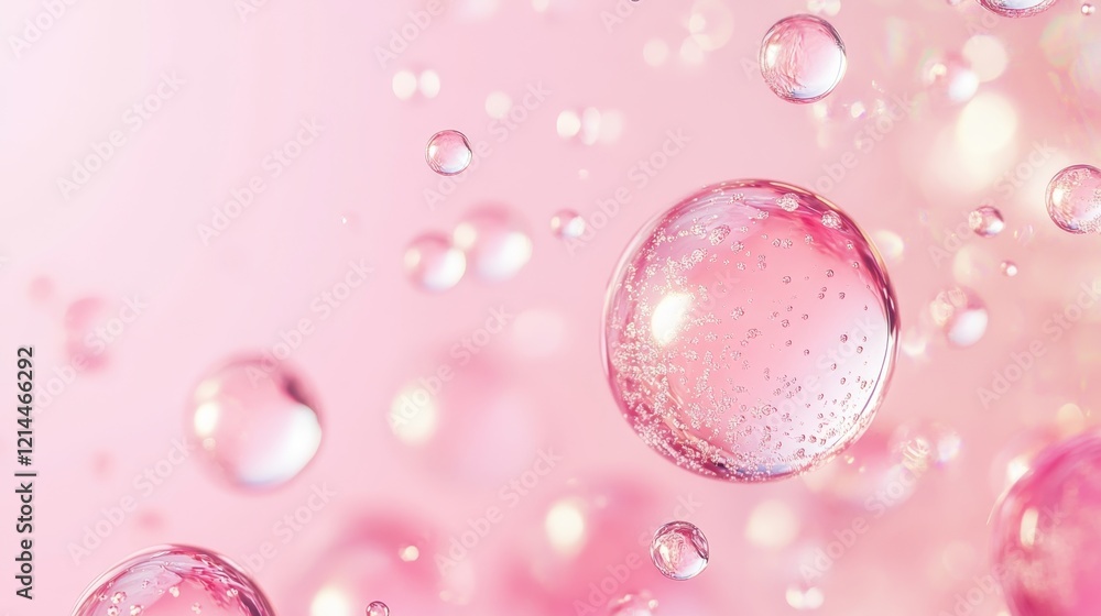 Aufkleber soft pink background with floating transparent bubbles and sparkles