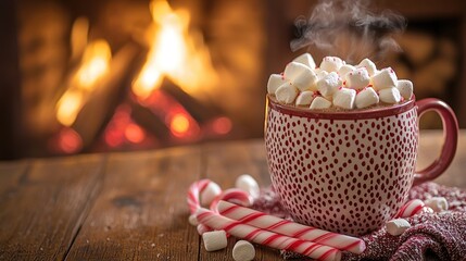 Warm Hot Chocolate with Marshmallows by a Cozy Fireplace on a Winter's Day