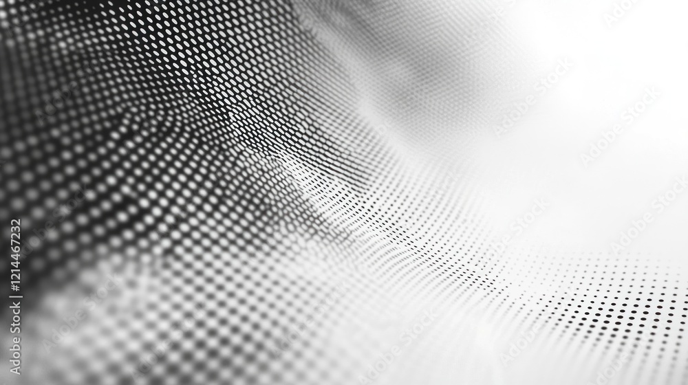Poster abstract halftone pattern: a grayscale digital art piece featuring a flowing, undulating texture com