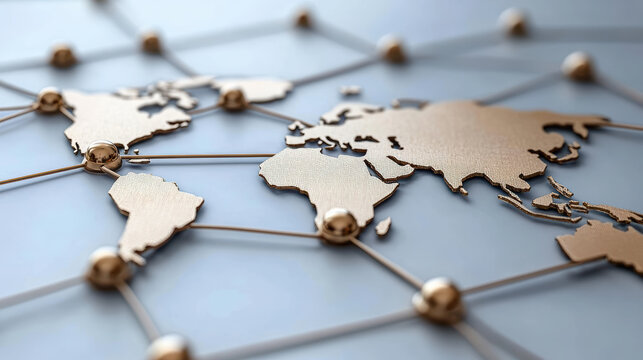 image showcases world map connected by network of lines and nodes, symbolizing global