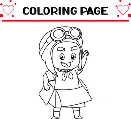 boy with pilot helmet is wearing box coloring page for kids