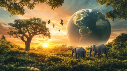 Animals in the wildlife. World Animal Day concept
