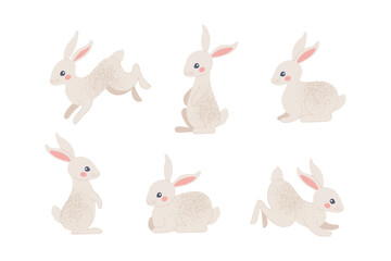 Easter bunny collection, cute festive rabbits. Vector illustration in pastel colours.