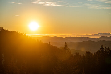 Sunrise over Rhodope mountain in the winter