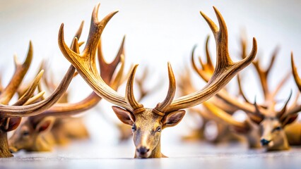 Naklejka premium Miniature Antlers: Whimsical Tilt-Shift Close-up of Isolated Deer Antlers on White