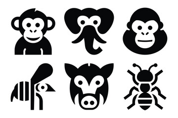 Black Silhouette Animal Vector Icons - Wildlife Conservation Clipart for World Wildlife Day