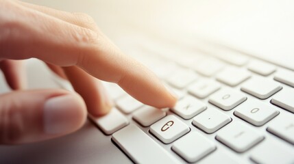 Connecting Online: A Close-up of a Finger Pressing a Link Icon on a White Keyboard