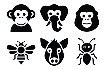 Black Silhouette Animal Vector Icons - Wildlife Conservation Clipart for World Wildlife Day
