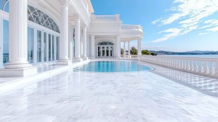 Luxury seaside villa, infinity pool, coastal view, summer vacation rental