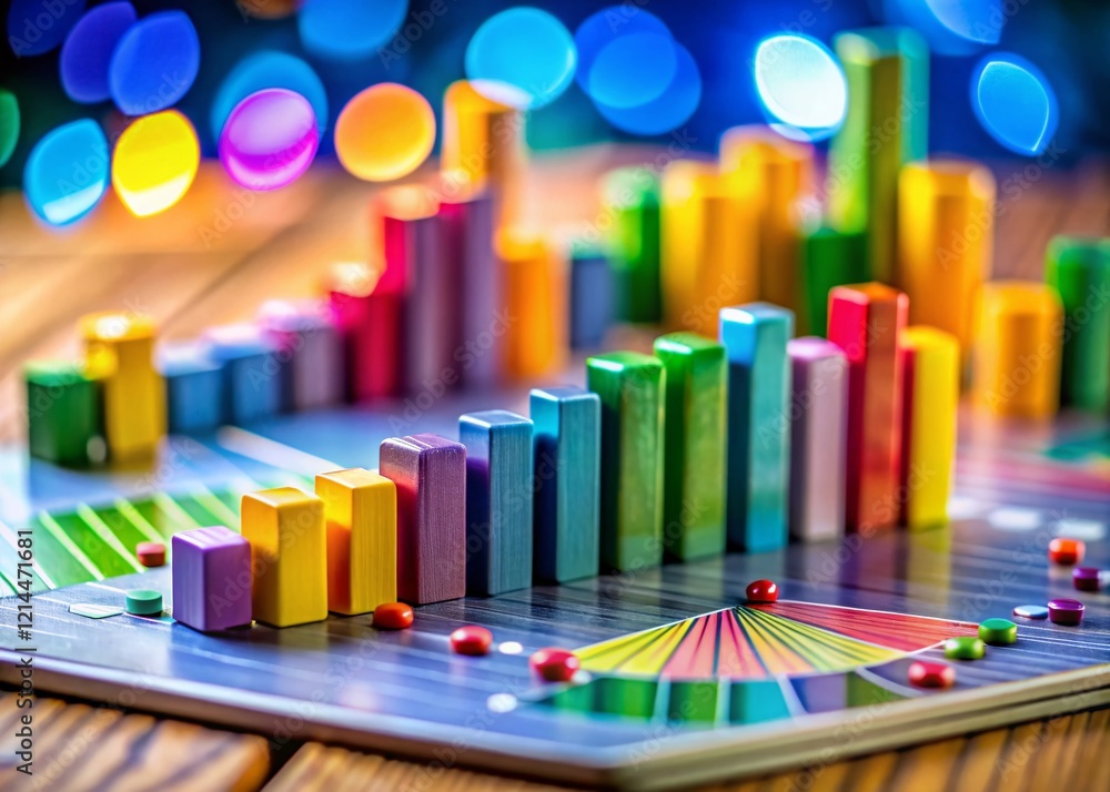Poster miniature data visualization: tilt-shift bar graphs, line charts & progress circles