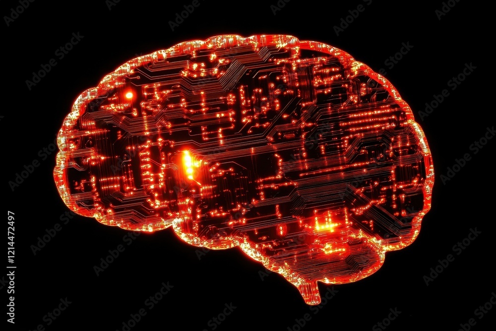 Poster big data and artificial intelligence concept. human brain glowing from processor,