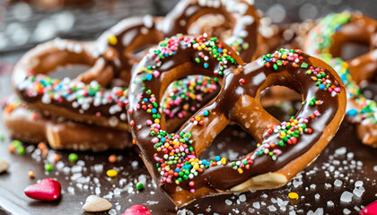 Heart-shaped Pretzels - Warmth of a festive occasion with drizzled in dark chocolate
