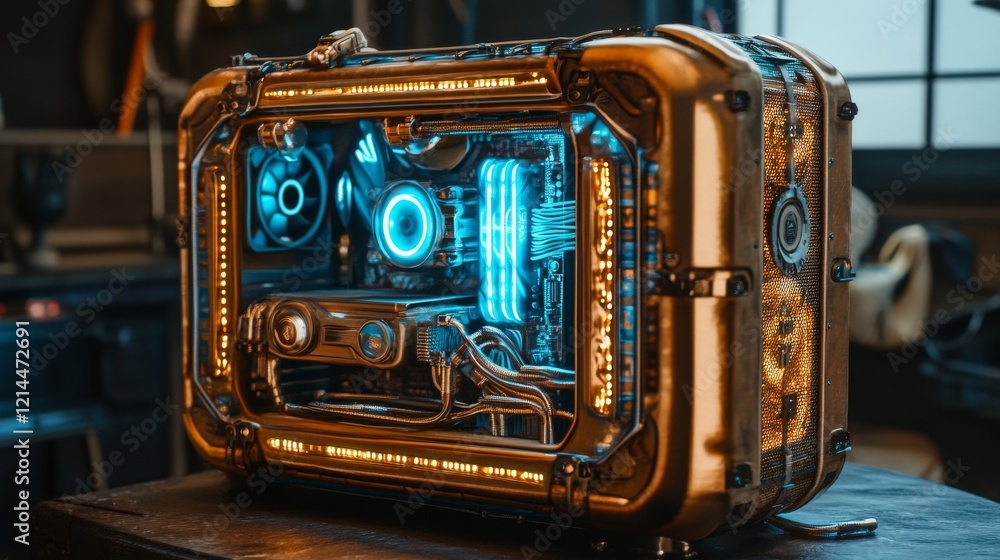 Poster tron style computer case. with a little bit of steampunk feel to it