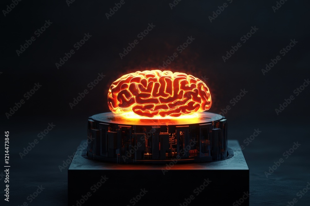 Poster big data and artificial intelligence concept. human brain glowing from processor,