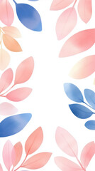Soft watercolor leaves in pink and blue create serene background