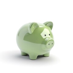 Green ceramic piggy bank symbolizing finance and investment on a pristine white backdrop. Isolated on white background