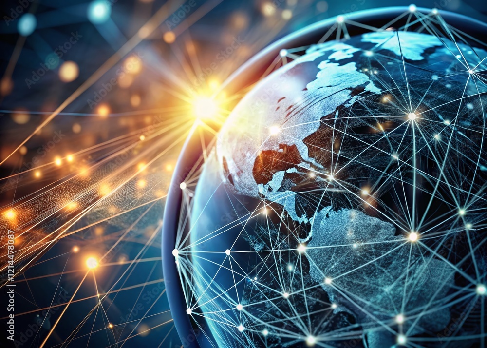 Poster minimalist abstract tech globe: intricate lines & global network design