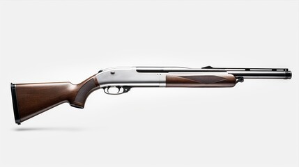 Obraz premium Semi-automatic rifled carbine. Hunting rifle with a wooden butt. Isolate on a white background.
