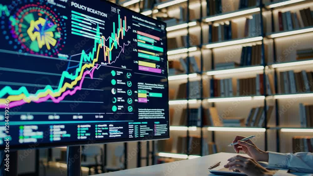 Leinwandbilder analyzing data trends in a modern workspace with digital displays and charts