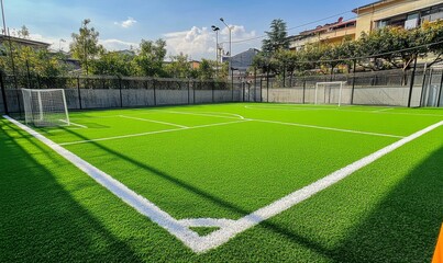 White Lines and Green Artificial Grass on a Soccer Field